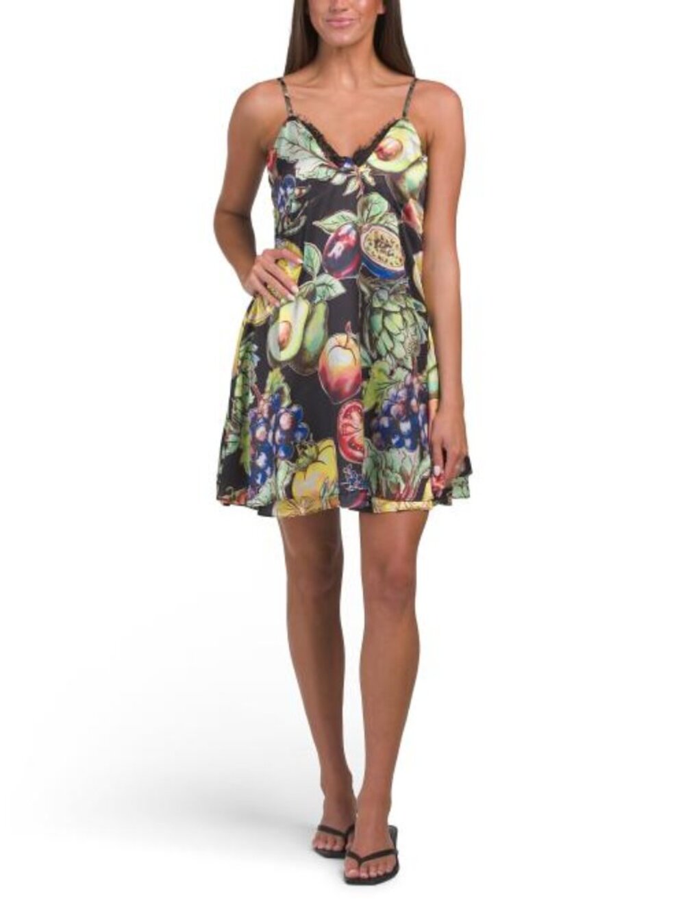 US TOGETHER Lace Trim Satin Printed Mini Dress